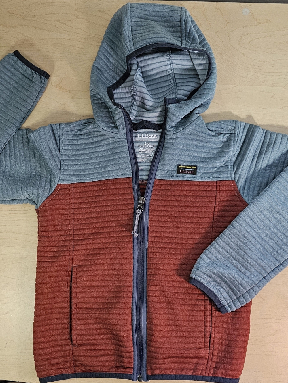 L.L. Bean Kids Quilted Hooded Jacket - Slate Blue & Rust